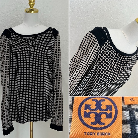 Tory Burch Tops - Tory Burch Checkered Black and White Blouse